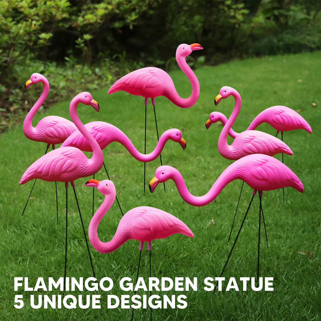 10 Pack Small Yard Flamingos Ornament Stakes, Mini Pink Flamingo Yard Decorations, Mini Lawn Plastic Flamingo Statue for Outdoor, Multi-Item Party Favor Packs.