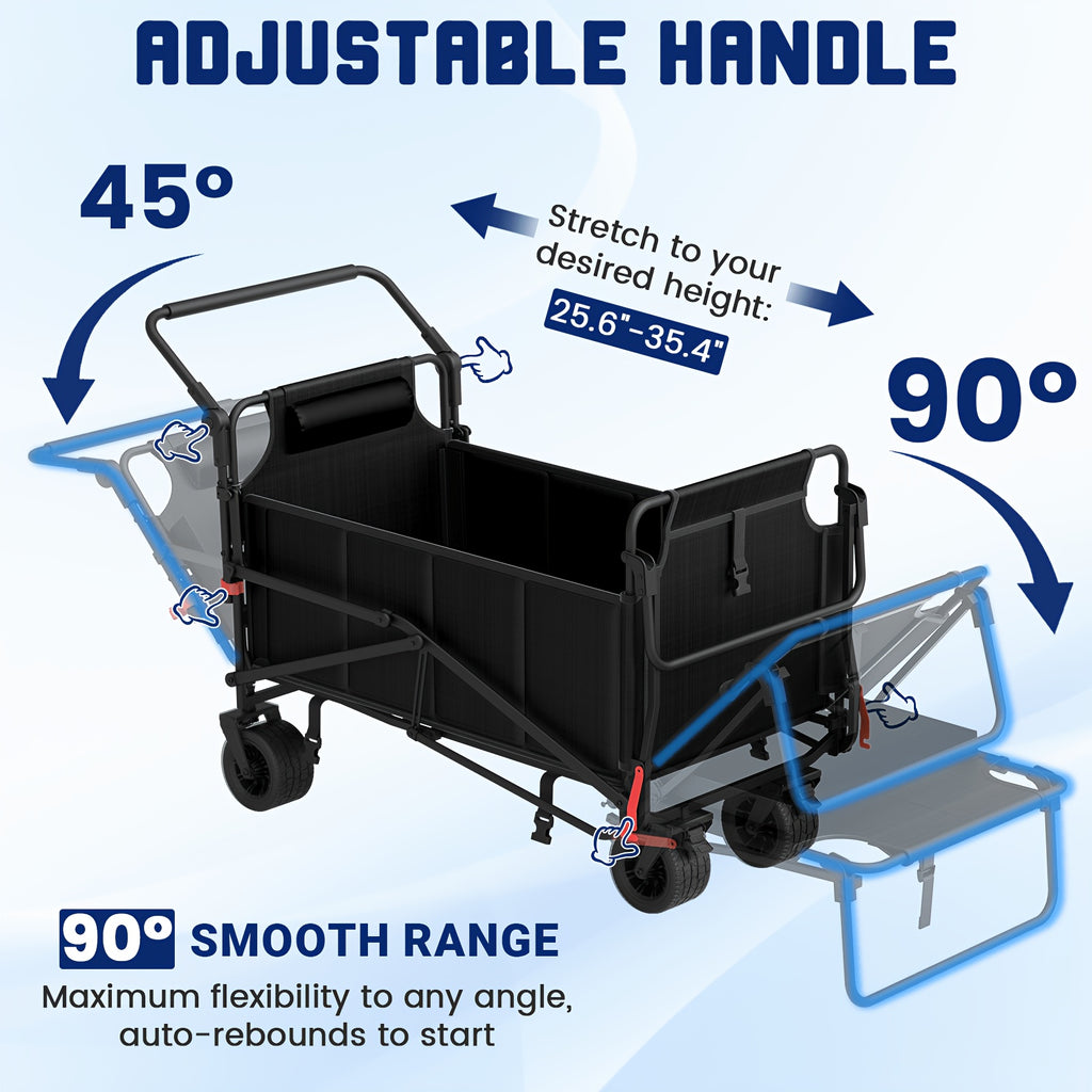 LEVELEVE Heavy Duty Folding Wagon-2-in-1 Collapsible Cart 400lb, 650lb Capacity All-Terrain Wheels W/Brakes And ASide Pockets