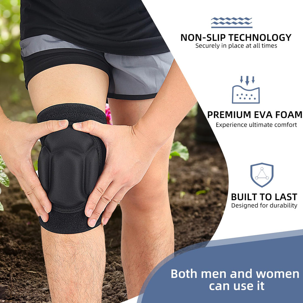 Knee Pads for Work Gardening, Thickened EVA Foam Non-Slip Knee Pads with Adjustable Straps and Patella Support - Heavy Duty Knee Pads for Flooring, Tile Construction, Construction Work, Cleaning - 1 Pack (Black)