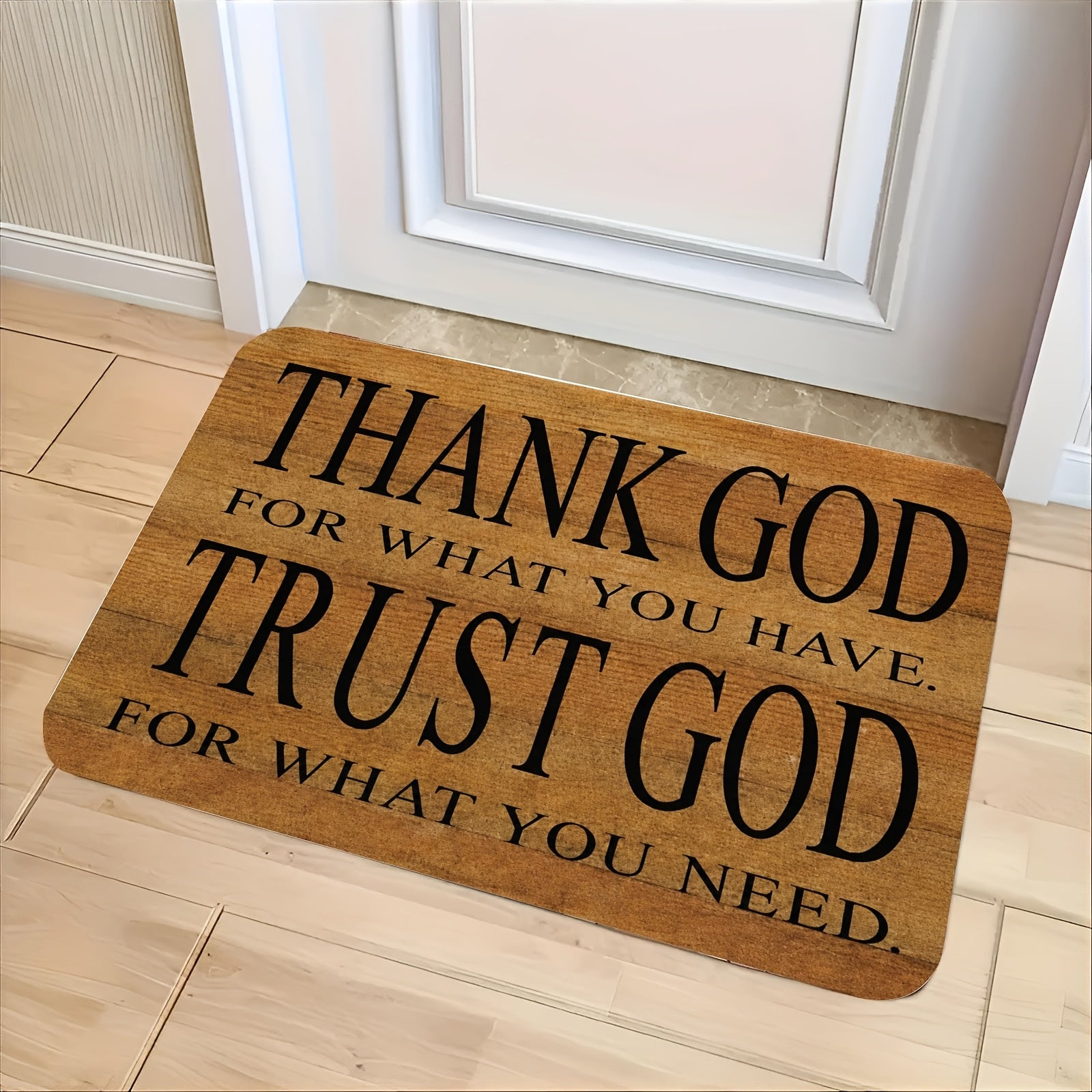 Inspirational Christian Doormat "Grateful for What You Have, Trust in What You Need"- Heavy Duty Polypropylene Indoor, Entrance Mat, Non-Slip Backing, Beige, Brown, Faith-Themed Housewarming Gift, Suitable for Front Door, Porch, Bathroom- Machine Was