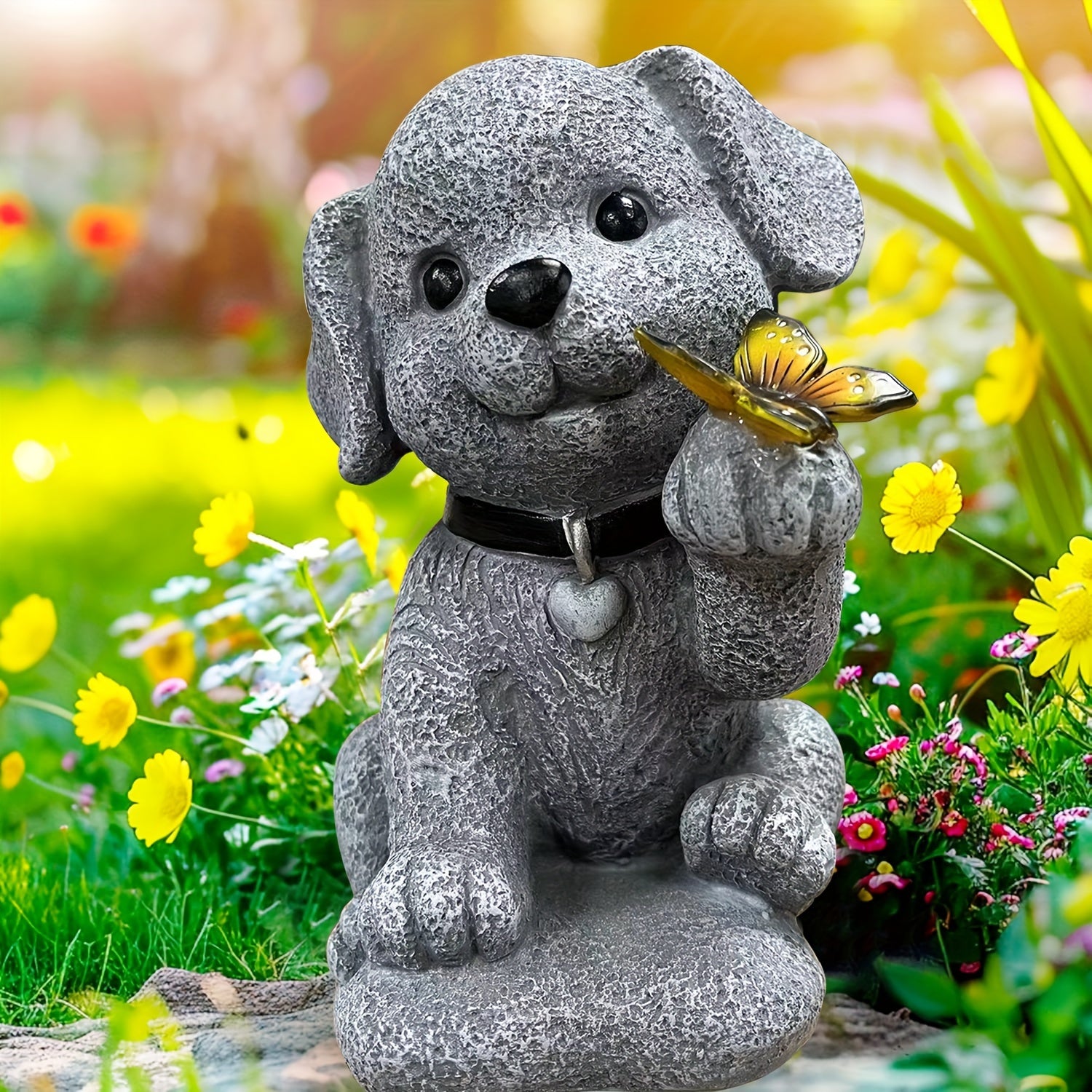 [LED Butterfly Dog Statue] Solar Powered LED Butterfly Dog Statue - Resin Animal Garden Decoration for Patio, Yard, Home Gift with Auto On/Off Function