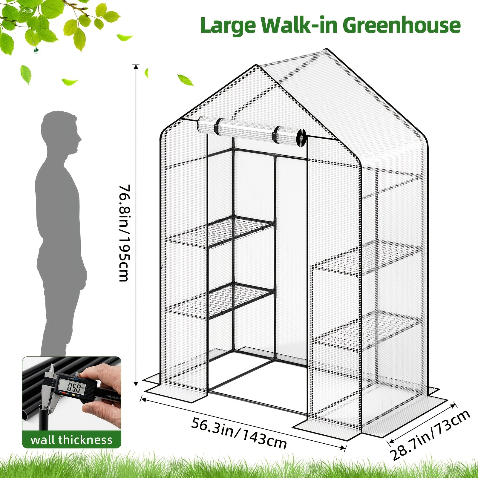 WHONLINE 1pc 3/4-tier Portable Mini Greenhouse, Plastic Plant Greenhouse with Sturdy Stand for Indoor And Outdoor, Stand Greenhouses with Durable PE Cover, Quick Aluminum Assembly Warm House for Seedling Flowers Growing, for Halloween And Christmas