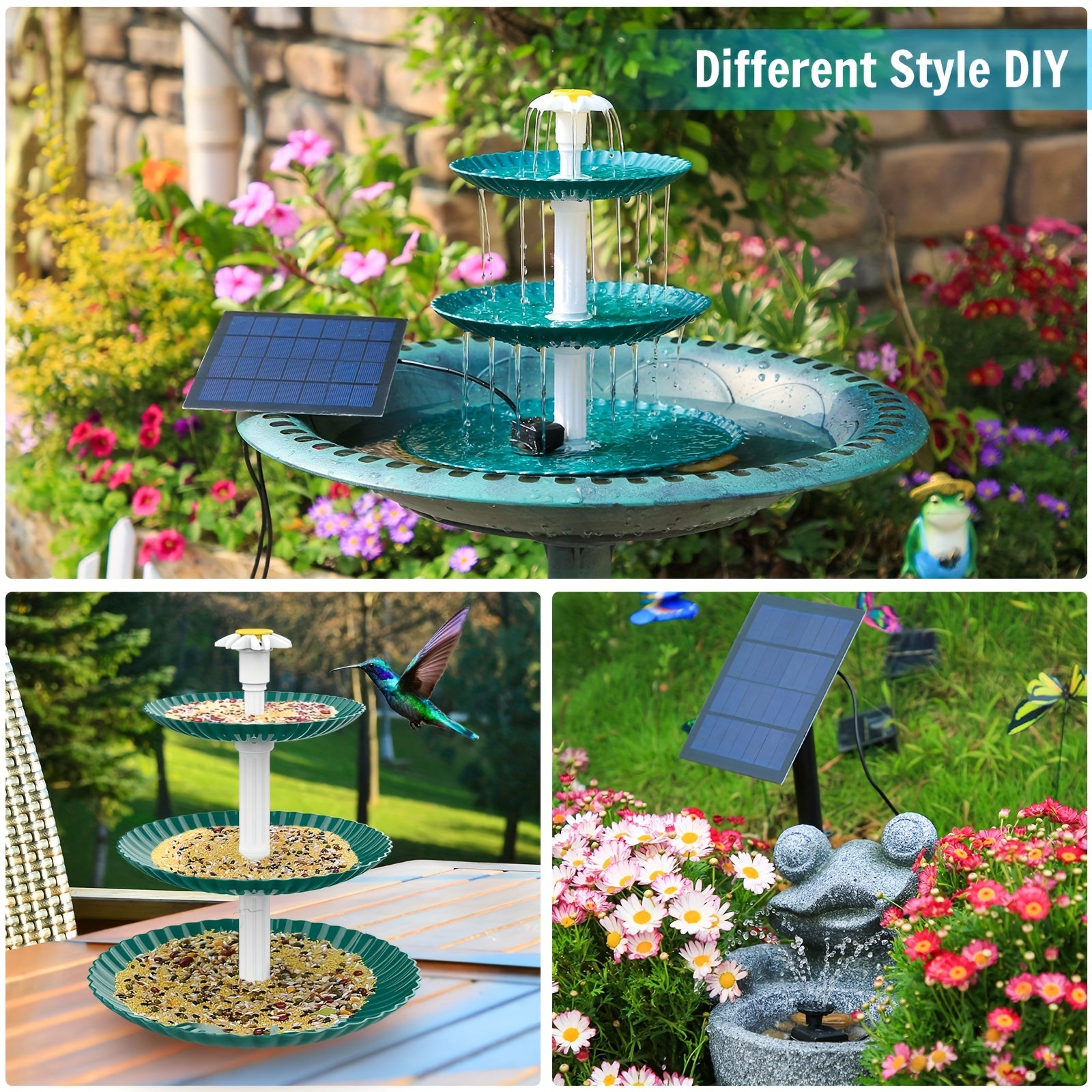 Solar Fountain, Water Feature Decoration, 6.5W Solar Fountain Pump, IPX8 Solar Water Fountain, Three-layer Dark Green Solar Water Fountain with Flowing Water, for Courtyard Decoration, Aquarium, Corridor, Lawn, Bird Bath