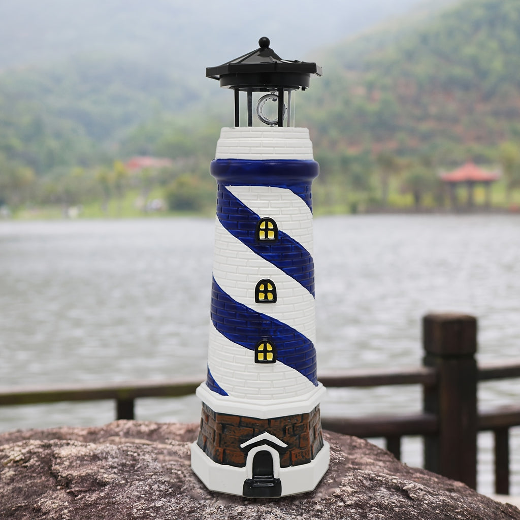 Outdoor Solar Lighthouse, 360 ° Rotating LED Solar Statue Light Step Light, Suitable for Garden, Yard, Lawn, Terrace Landscape Decoration Lighting