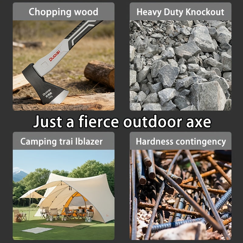 One Multipurpose Axe, Perfect for Cutting Wood And Trees, Featuring a Heat-Treated Blade And a Fiberglass Handle, Designed for Heavy-Duty Chopping, Making It Suitable for Camping, Woodworking, And Garden Care