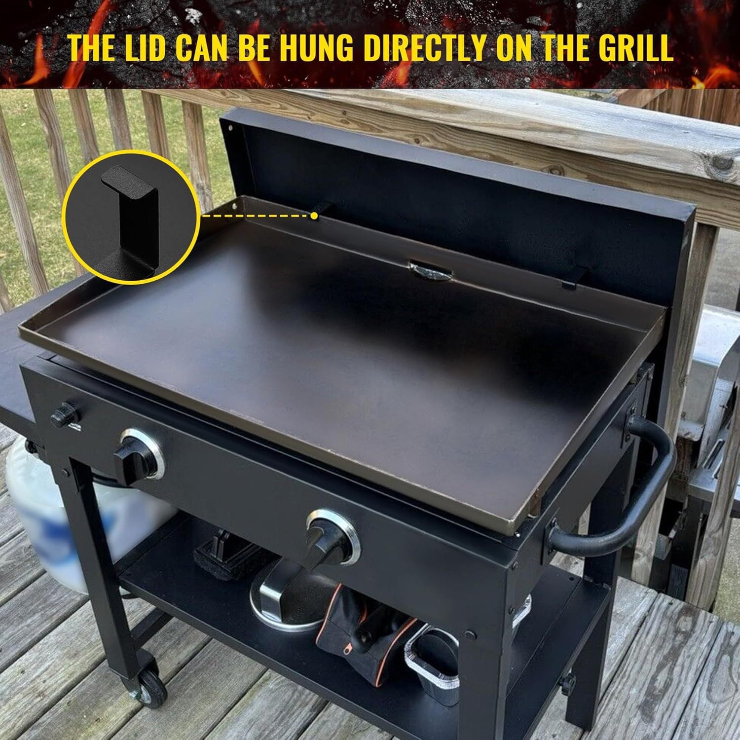 28-Inch Griddle Hard Top Lid with Handle Compatible with 28" Blackstone Griddle with Front and Rear Grease, Powder-Coated Steel, Black Outdoor Cover (Only one Top Lid， NOT Griddle!!!)