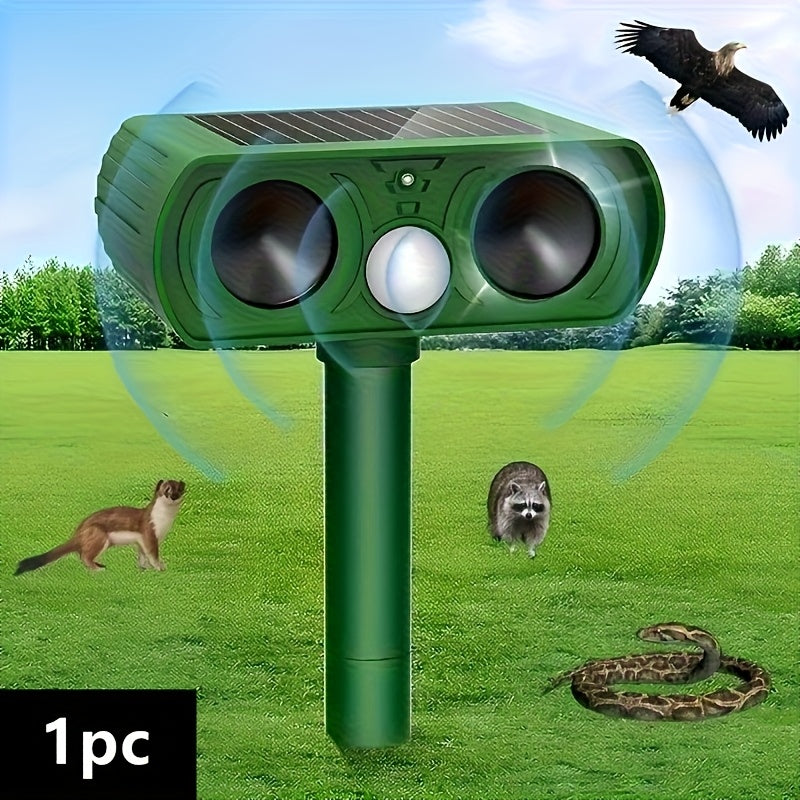 Solar-Powered Sonic Animal Repeller with Strobe Light And Motion Sensor - Keeps Wildlife Away from Yards, Gardens, And Property. IPX4 Rating, Weatherproof And Easy to Install. Sonic Technology