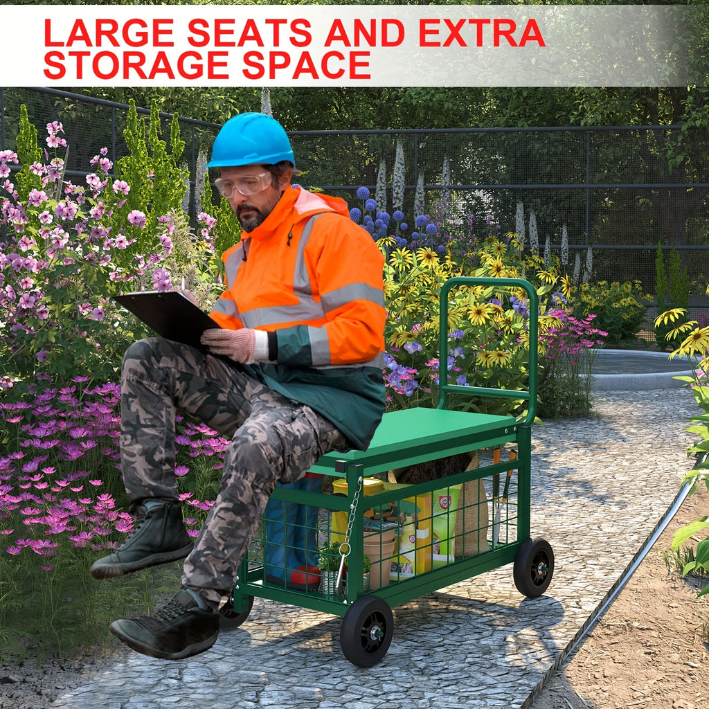 Wheeled Garden Work Seat Cart, Upgraded Heavy-Duty Gardening Cart with Seat, Two-Sitting Positions Garden Cart, Gardening Tool Storage, Ergonomic Design, No Electricity Needed, Suitable for Gardening Workers and Enthusiasts, Middle-Aged and Elderly, Men,