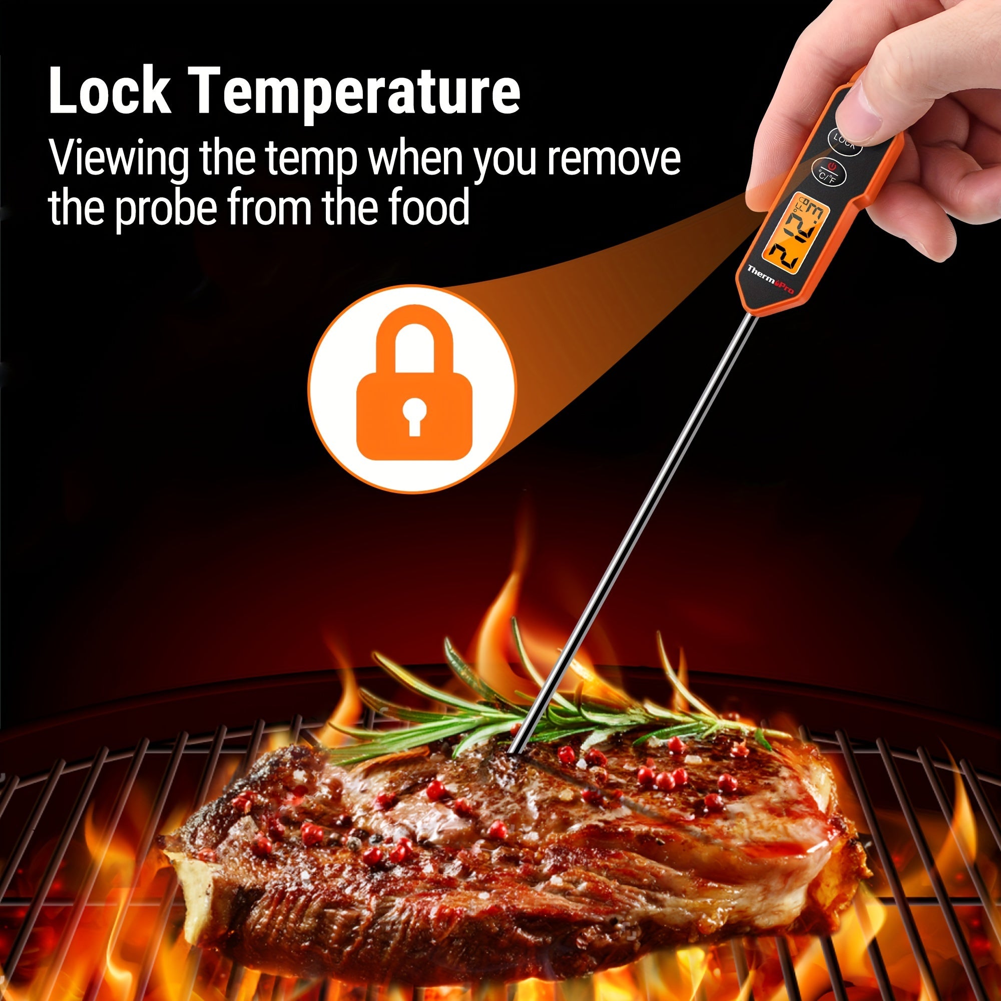 ThermoPro TP01H Digital Meat Thermometer For Cooking Candle Liquid Deep Frying Oil Candy, Kitchen Food Instant Read Thermometer With Super Long Probe, Backlit, Lock Function