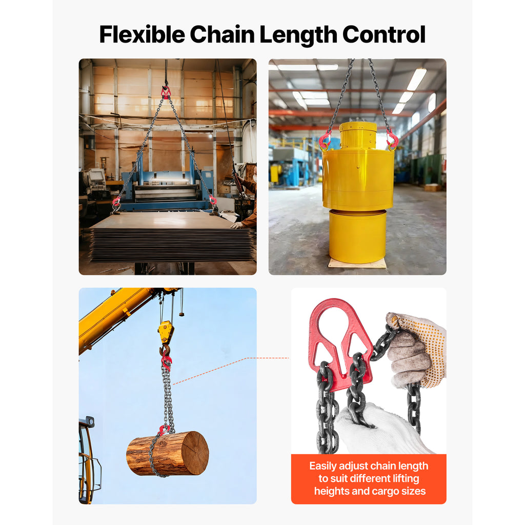 VEVOR Chain Sling, 5/16 in x 10 ft Lifting Chains with 2 Leg Grab Hooks, Heavy Duty G80 Alloy Steel Lifting Sling, 7000LBS Capacity, Adjustable Engine Chain Hoist Lifts for Cargo Security Towing