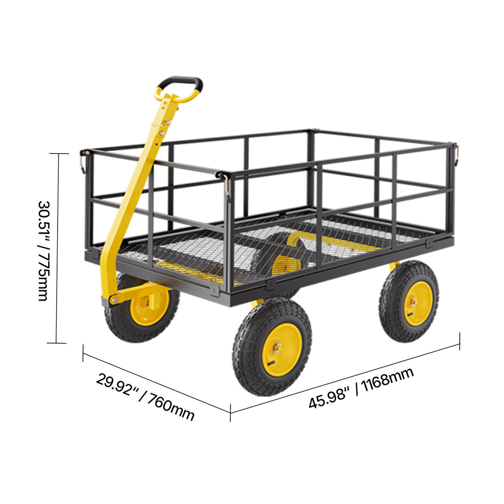 Vevor 500/1200/1400 Lbs Steel Garden Cart, Heavy Duty Pullable Cart with Wheels for Garden, Metal Yard Utility Wagon with 10" All Terrain Tires, Removable Mesh Sides and 180° Rotating Handle