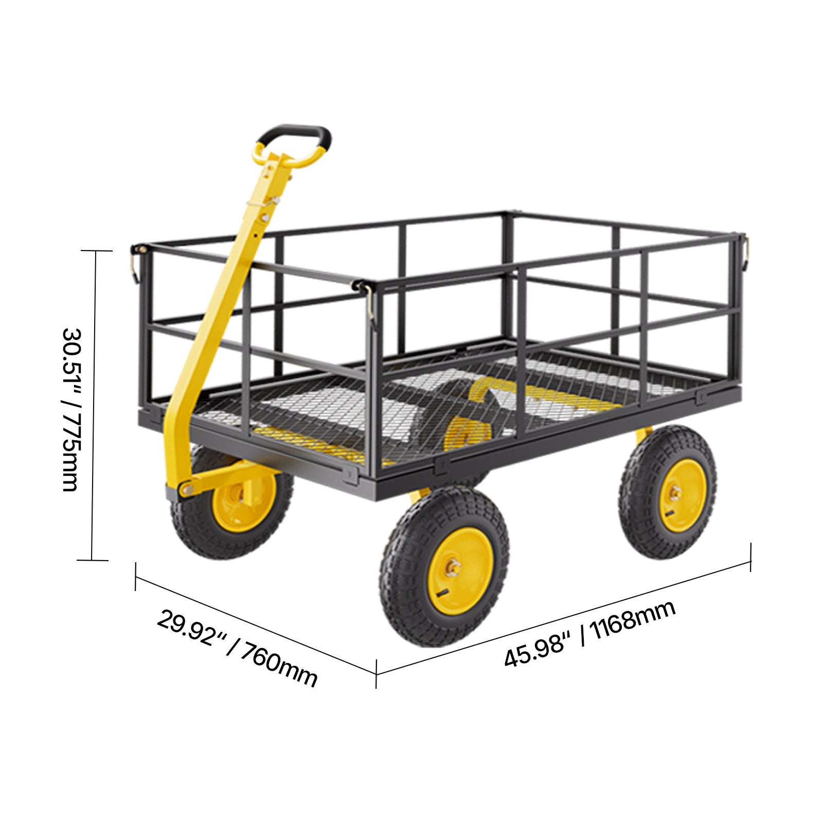 Vevor 500/1200/1400 Lbs Steel Garden Cart, Heavy Duty Pullable Cart with Wheels for Garden, Metal Yard Utility Wagon with 10" All Terrain Tires, Removable Mesh Sides and 180° Rotating Handle