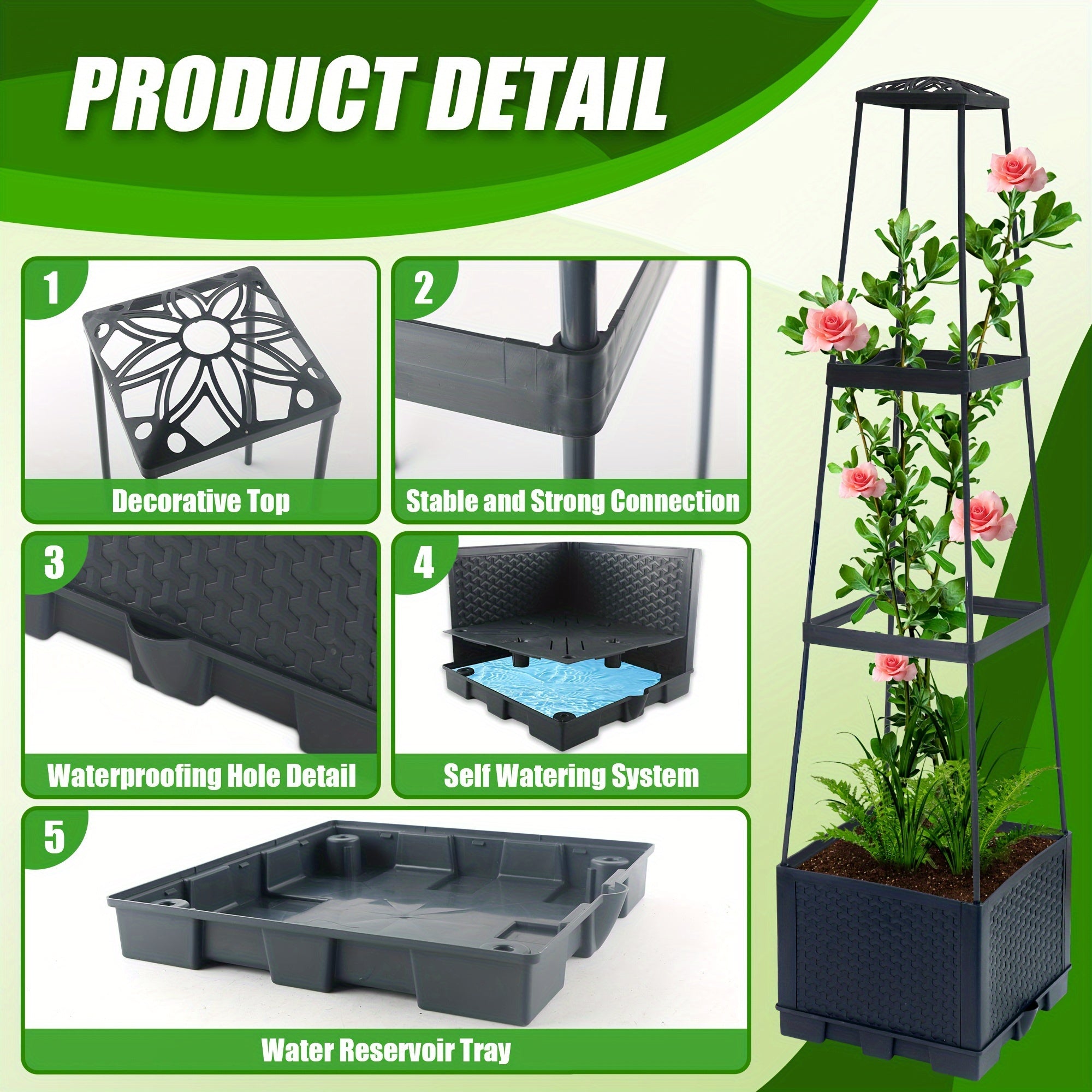 Garden Indoor And Outdoor Two Pack 44.8" Tomato Planting Box with Grid Self-Watering Tomato Cage with Trapezoidal Grid for Climbing Plants