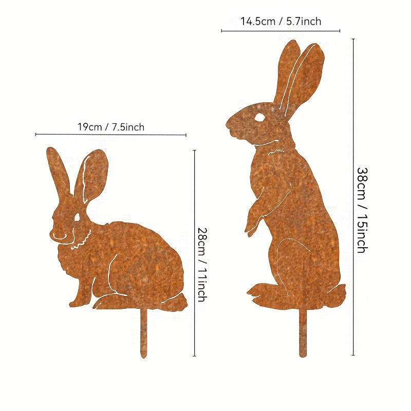 [2.5D] 1pc YOHWOR Rusty Metal Standing Rabbit Garden Stake - Rustic Farmhouse Bunny Silhouette Yard Art, Durable Iron Outdoor Stake for Christmas, Easter, Halloween, Hanukkah, Thanksgiving Decor (No Electricity Needed)