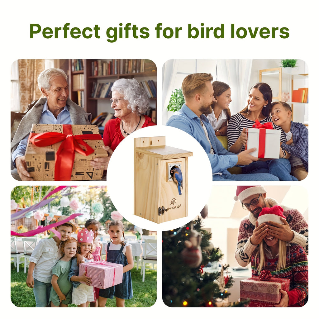 Kingsyard for Blue Bird House for Outdoors, Classic Wooden Bluebird House with Predator Guard, Wood Bird Houses for Outside, Cedar Bird House Outdoor, Finch Swallow Wren Chickadee, Great Gift for Bird Lovers