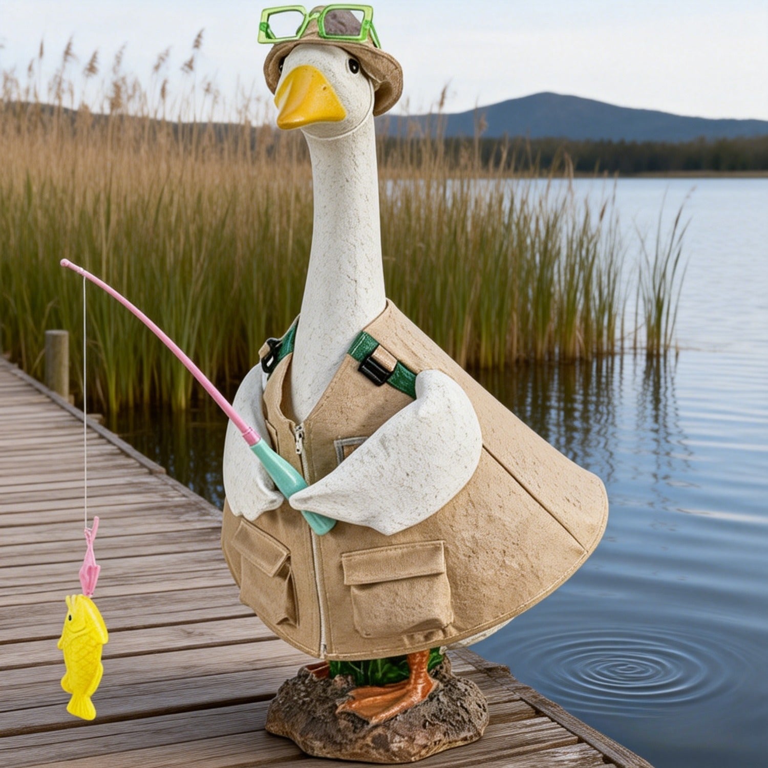 Fisherman Outfit Goose Costume for 23-Inch Lawn Geese, Outdoor Garden Porch Yard Clothing, Cute Goose Apparel for Seasonal Decoration, Outdoor Display, Farmyard Garden Party, Patio Fun, Home Garden Additions