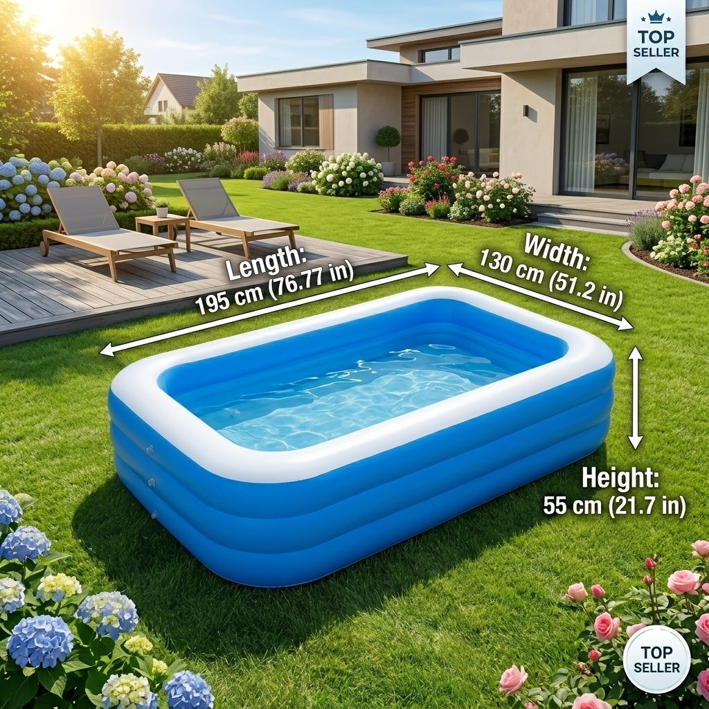 Extra Large Rectangular Thickened PVC Family Inflatable Swimming Pool, Perfect for Summer Outdoor Parties And Water Fun. Easy to Set Up, Wear-resistant And Leak-proof. Ideal for Gardens And Backyards, A Must-have for Summer Cooling And Heat Relief.