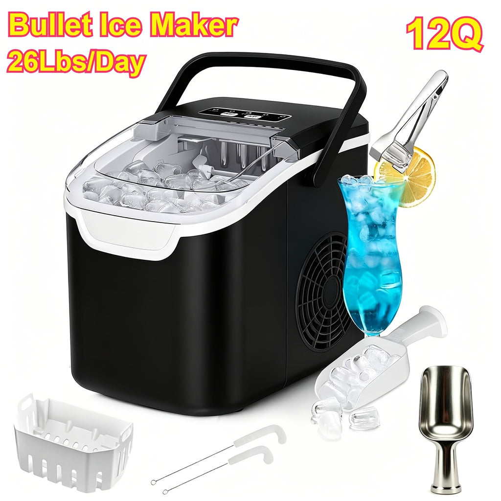 Nugget Or Bullet Ice Makers Countertop, Portable Ice Machine, Pebble Ice Machine with Chewable Pellet Ice, 26 Lbs/26.5 Lbs/35 Lbs Self-Cleaning, One-Click Operation, for Blackyard, Camping, Stainless Steel Black/Silvery