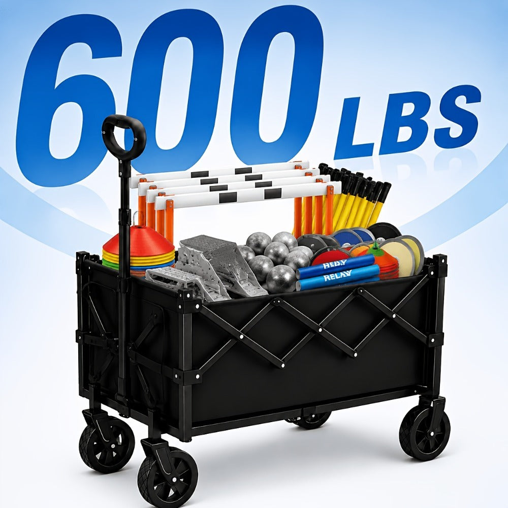 360 Degree All Terrain Folding Heavy Duty Garden Utility Wagon 450 600 Pounds Capacity Multipurposed Transport Cart for Camping Shopping Sports Equipment Black
