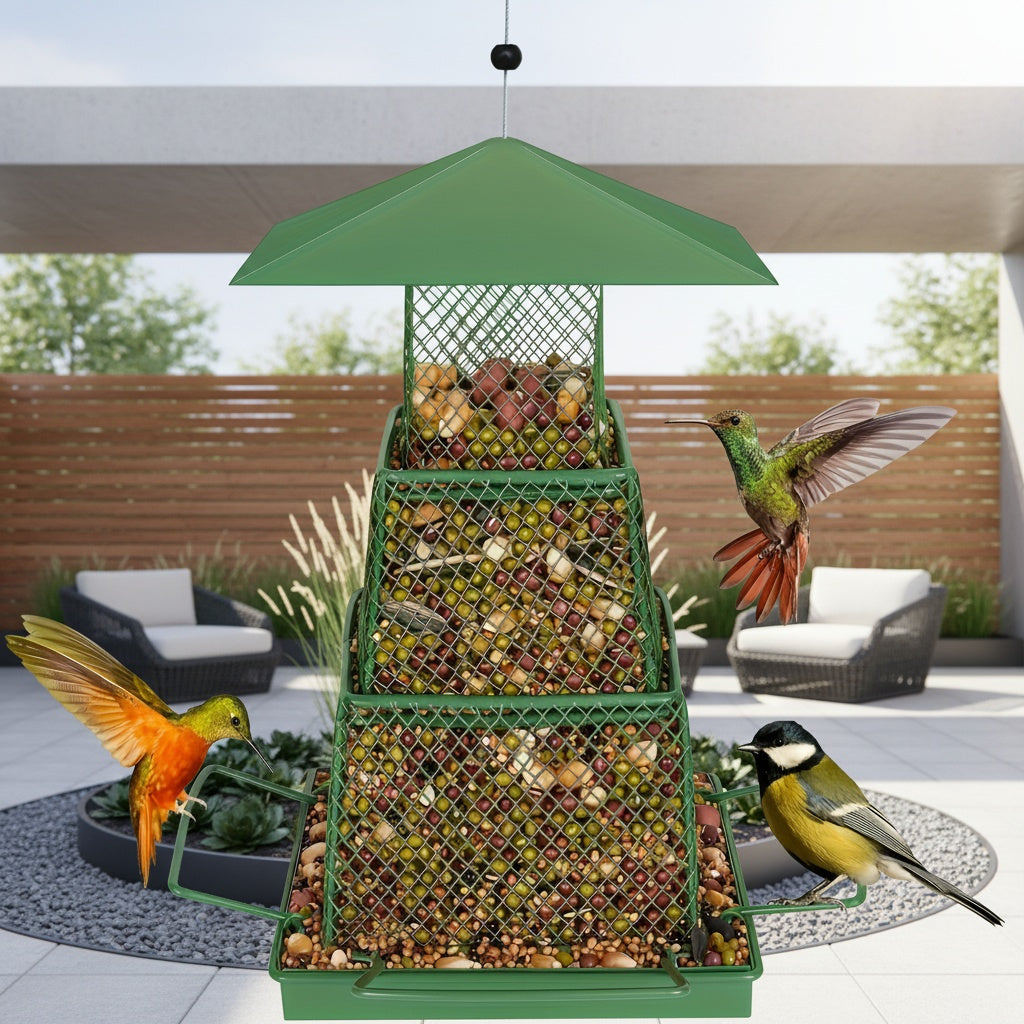 "Seed-Saving" Heavy-Duty Outdoor Bird Feeder – Squirrel-Proof, Metal Mesh Design for Cardinals & Wild Birds, Perfect for Garden & Yard Decor