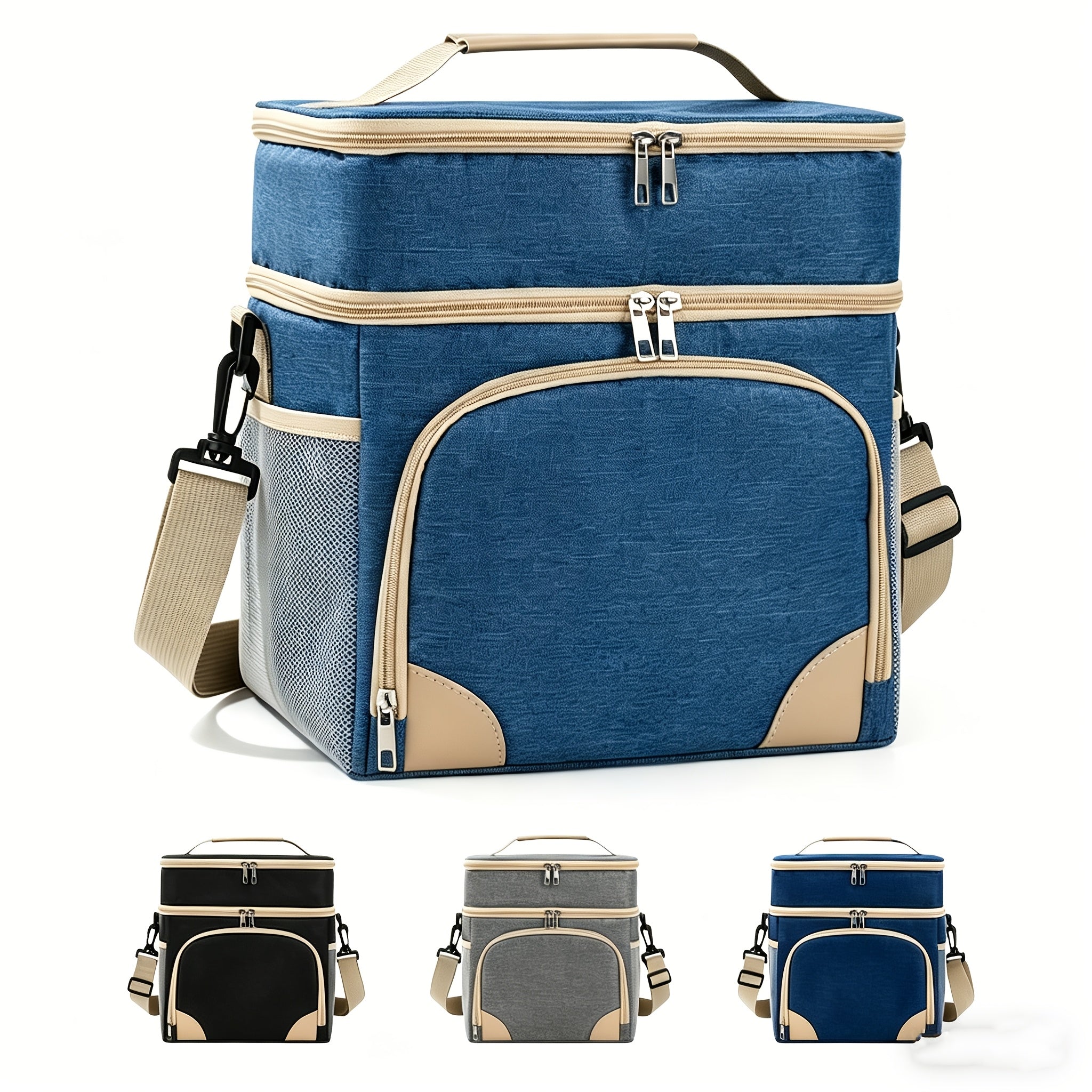 12 Liter Double-Layer Insulated Picnic Bag, Leak-Proof Refrigerated Handheld Ice Pack, Double Compartment Large Capacity Insulated Lunch Box, Large Capacity Insulated Lunch Box Bag, Suitable for Picnicking, Camping, Work