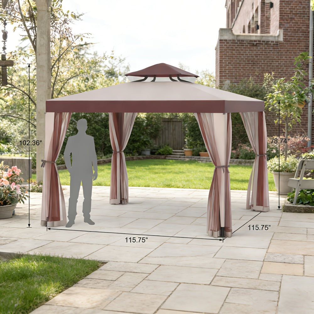 10'x10' Gazebo Tent With Mosquito Netting Quick Set Up, Outdoor Canopy, 100 Square Feet Of Shade For Patio, Garden, Backyard