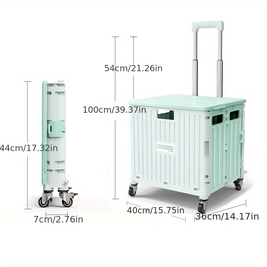 1pc Folded Portable Lightweight Cart 65L/14.7Gal, Collapsible Trolley, Portable Small Trailer, Removable Plastic Travel Storage Box, Outdoor Trolley with 4 Universal Wheels And Cover, Mobile Storage Box for Camping, Shopping, Picnics