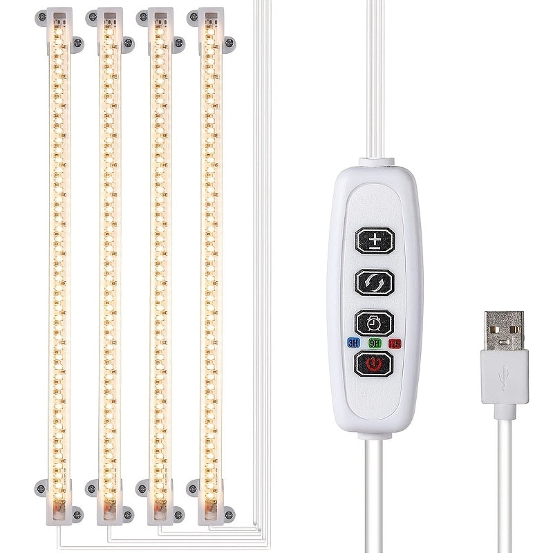 [Full Spectrum] 4 Strips Grow Lights 3500K White Full Spectrum LED Growing Light for Under Cabinet Plant, Indoor Plants, Mini Bonsai, Small Plants, Hydroponics Succulent, 10 Levels Dimmable & Timer 3/9/12Hrs, USB Powered 5V Low Safe Voltage