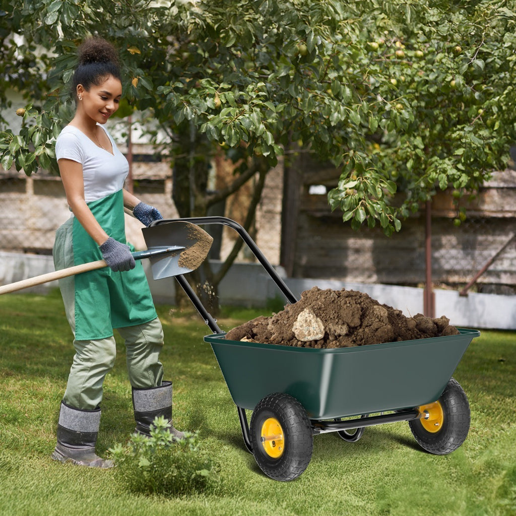 BONNLO Heavy-Duty 300LBS -Terrain Utility Cart with Single-Direction Wheels & Tailer - Portable Poly Dump Wagon Suitable for Garden, Farm, Grocery,, Lawn Care - Multiuse Vehicle for Cargo Transport