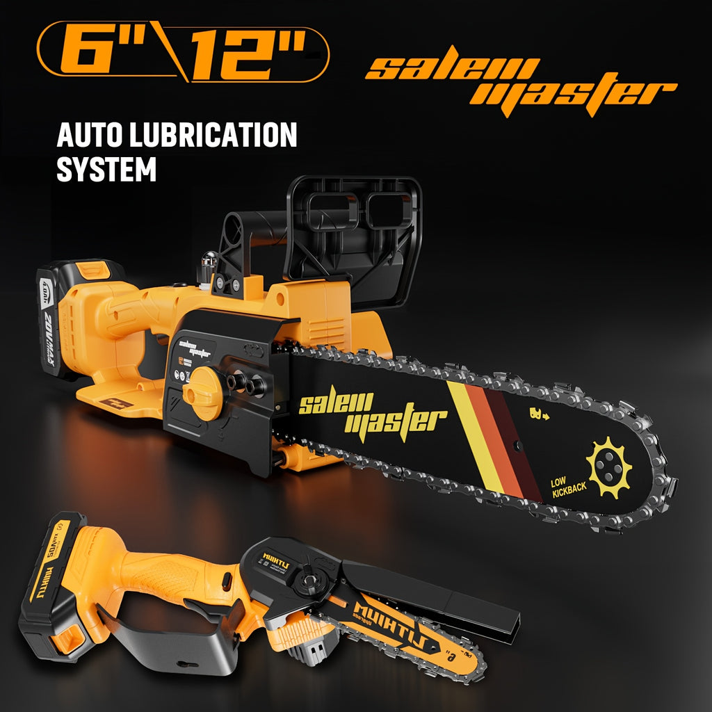 Flash [Free Battery*2/1] 12"/8"/6" Cordless Chainsaw with Auto-Lubrication & Tool-Free Chain Tension | 4.0Ah Li-ion Battery & Overload Protection | Compact Lightweight Design for Women/Seniors | Cuts Trees/Limbs, Black Friday Discounts