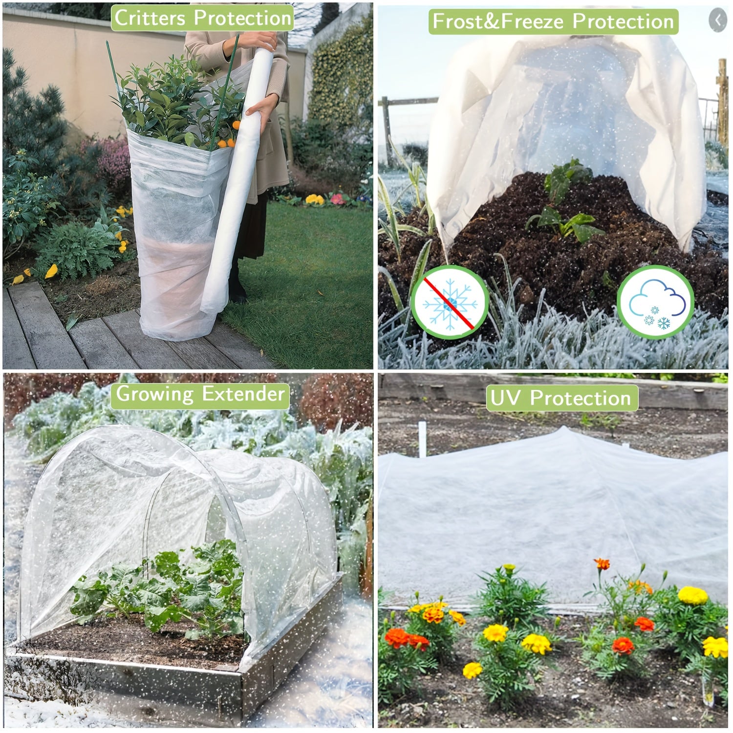 1 pack, thickened and reinforced plant cover with anti freezing protection, 2 reusable floating row covers measuring 10 feet x 30 feet 6.8 inches x 30 inches, cold weather anti freezing plant blanket (excluding support hoops)