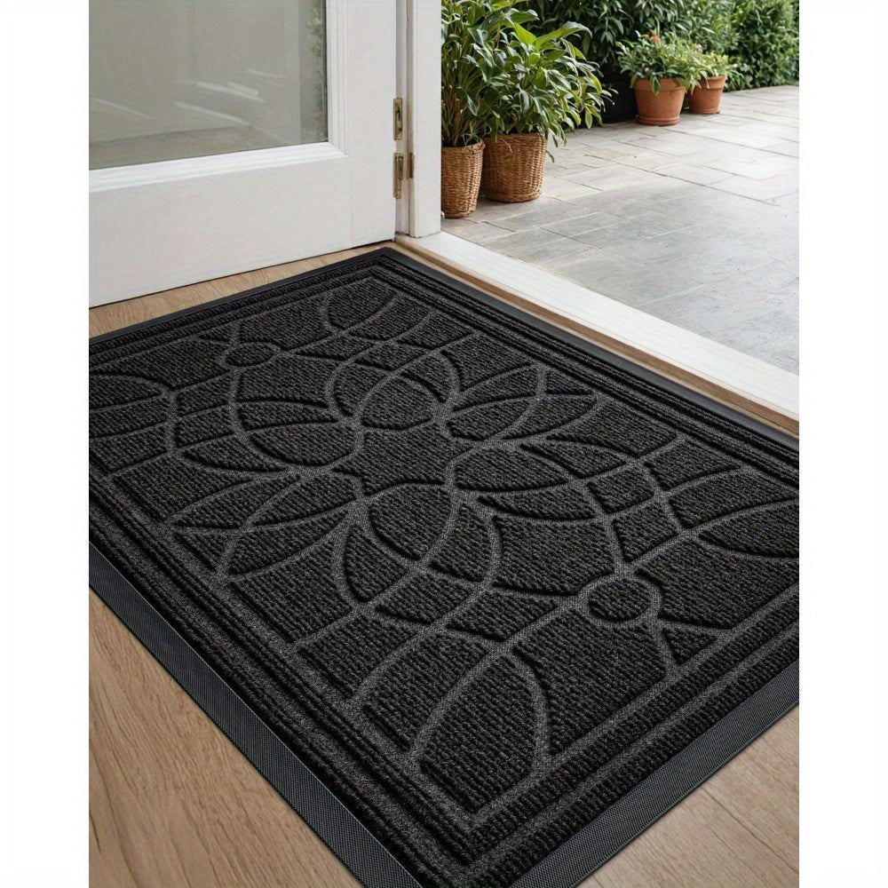 Outdoor Door Mat, Heavy Duty Non-Slip Entryway Mat, Low Profile Dirt Trapper Front Door Rug, Easy to Clean Indoor Outdoor Welcome Mat with Mandala Pattern, Brown
