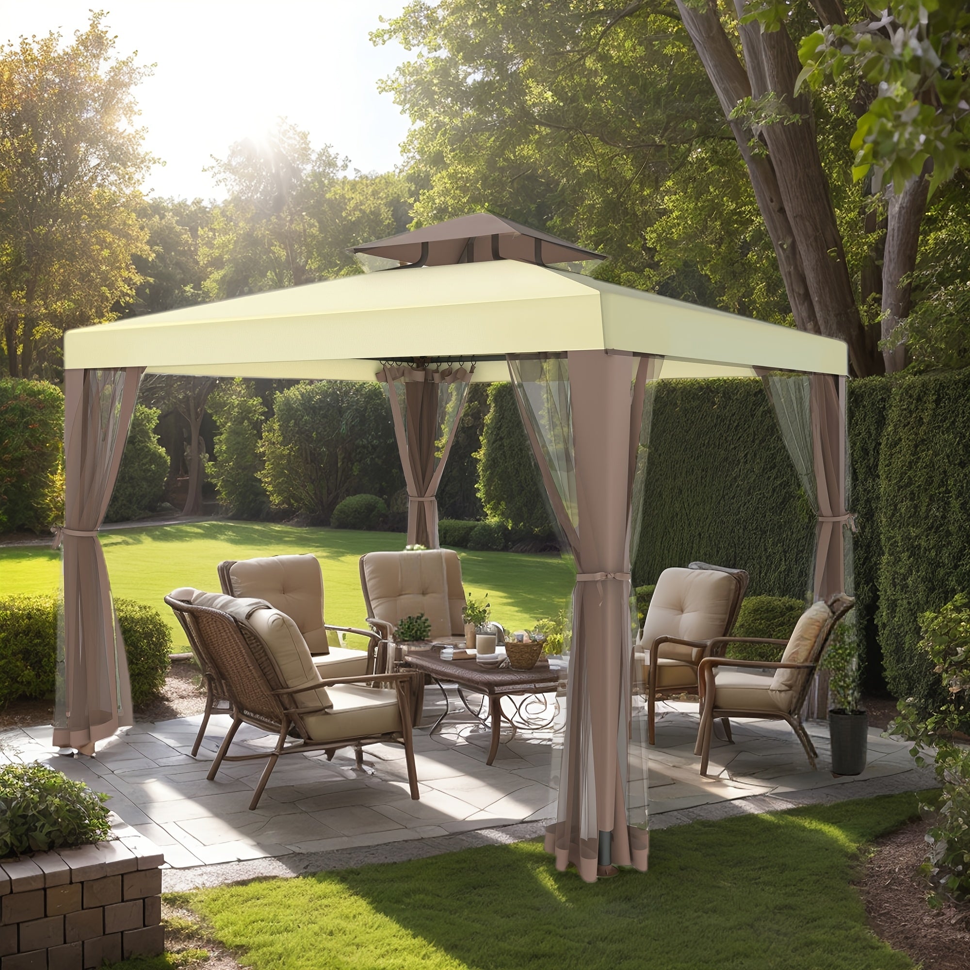 Patio Gazebo Tent Outdoor Canopy Shelter 10'x10' with Mosquito Netting with 100 Square Feet of Shade for Garden, Backyard Deck and Lawns, Party Canopy Gazebo Tent