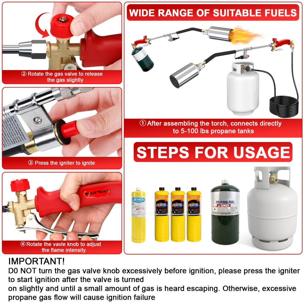 Propane Blowtorch Burner Weeding Blowtorch High Fire Output with 10ft Hose, Flame Thrower with Turbine Trigger for Flame Weeding Garden Wood Melting Ice And Snow (Gas Tank And Fuel Not Included)