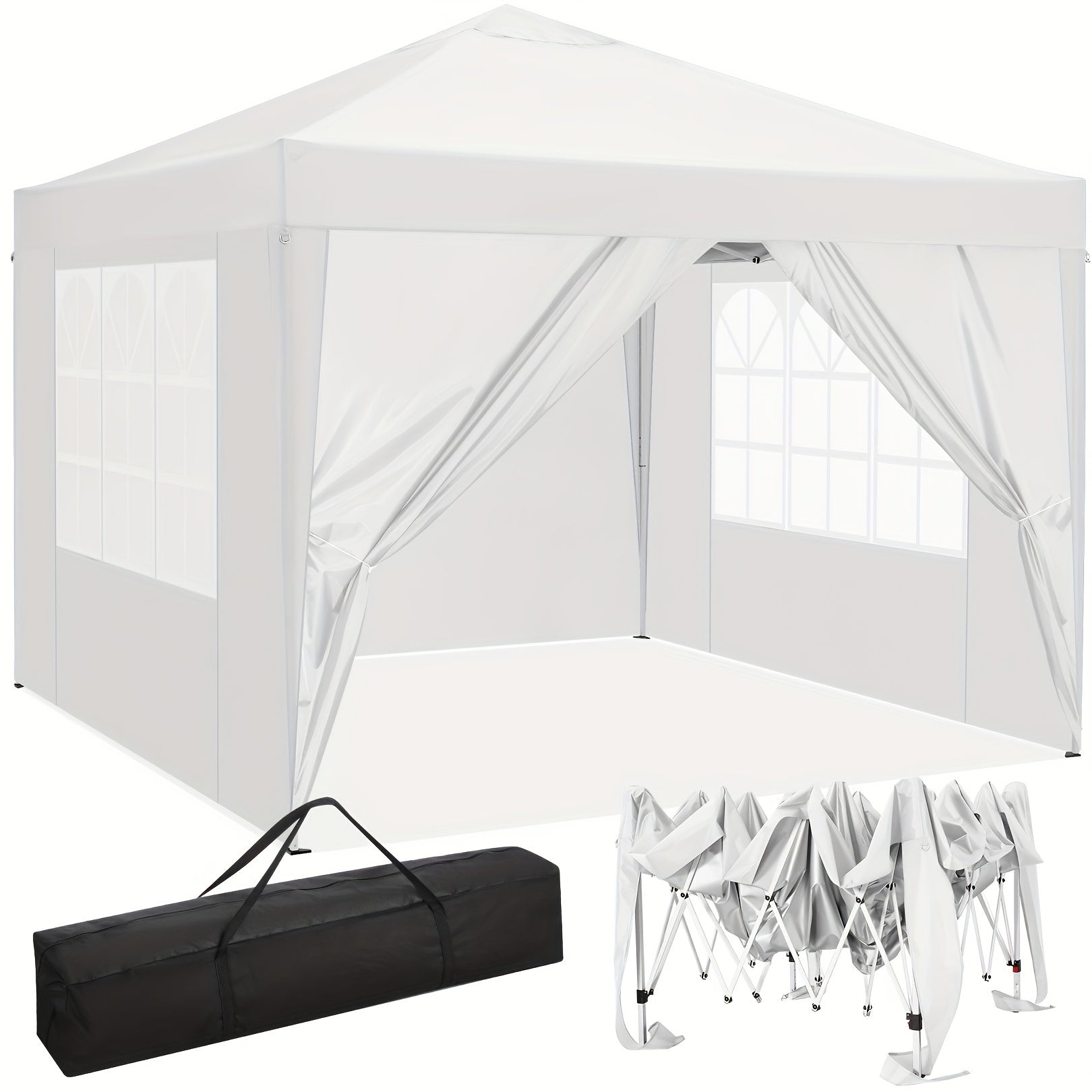10×10ft Waterproof And Stable Against Cold, Party Tent With 4 Side Panels, Pop-up Folding Gazebo, UV Protection 50+, Garden Gazebo With Transport Bag, Easy To Install And Remove