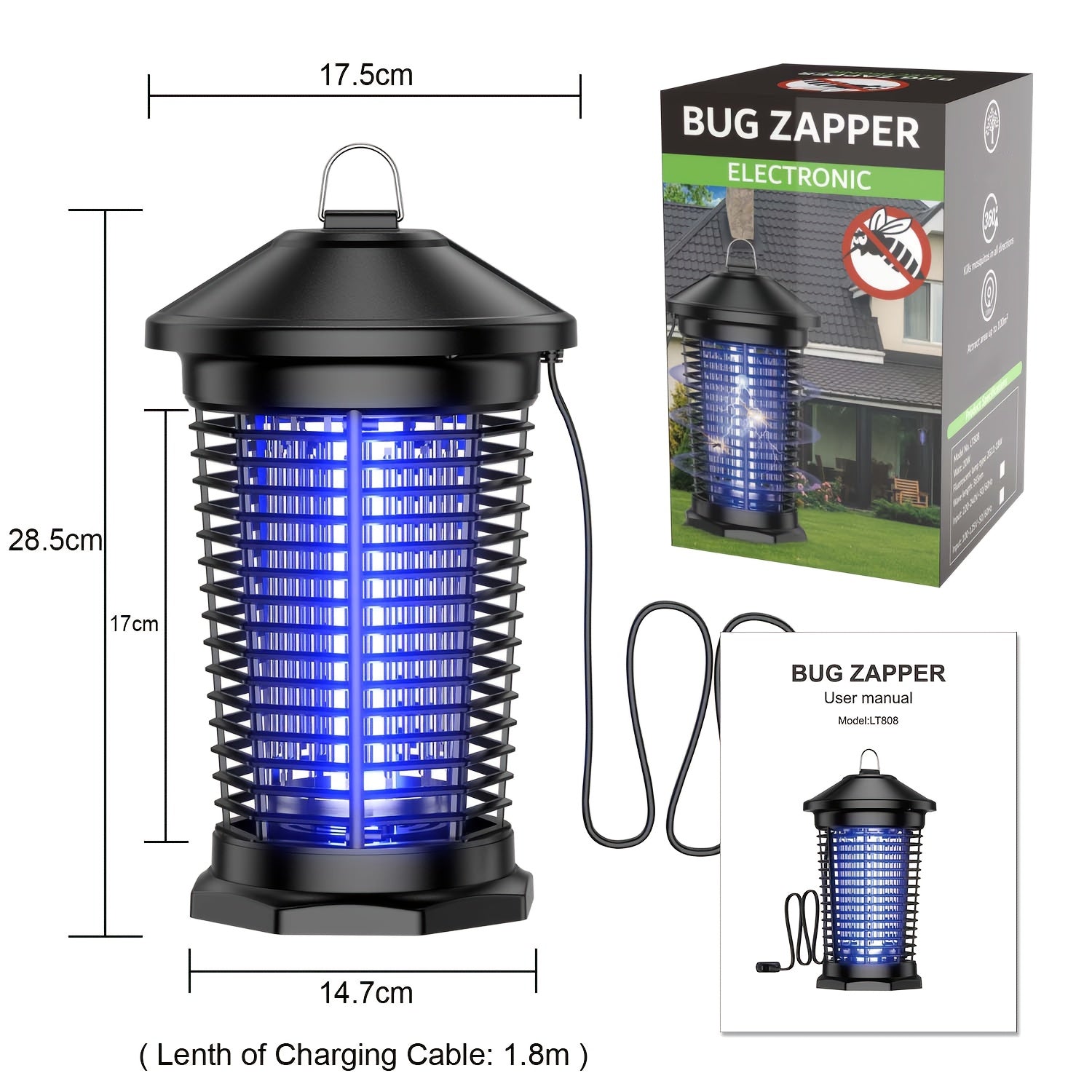 [Indoor & Outdoor Use] Ultimate Portable Mosquito Killer 4000V Electric Mosquito Zapper, UV Attractant + Diamond Grid, Indoor & Outdoor Use, Perfect For Home, Backyard & Camping!(Free Screwdriver And Cleaning Brush)