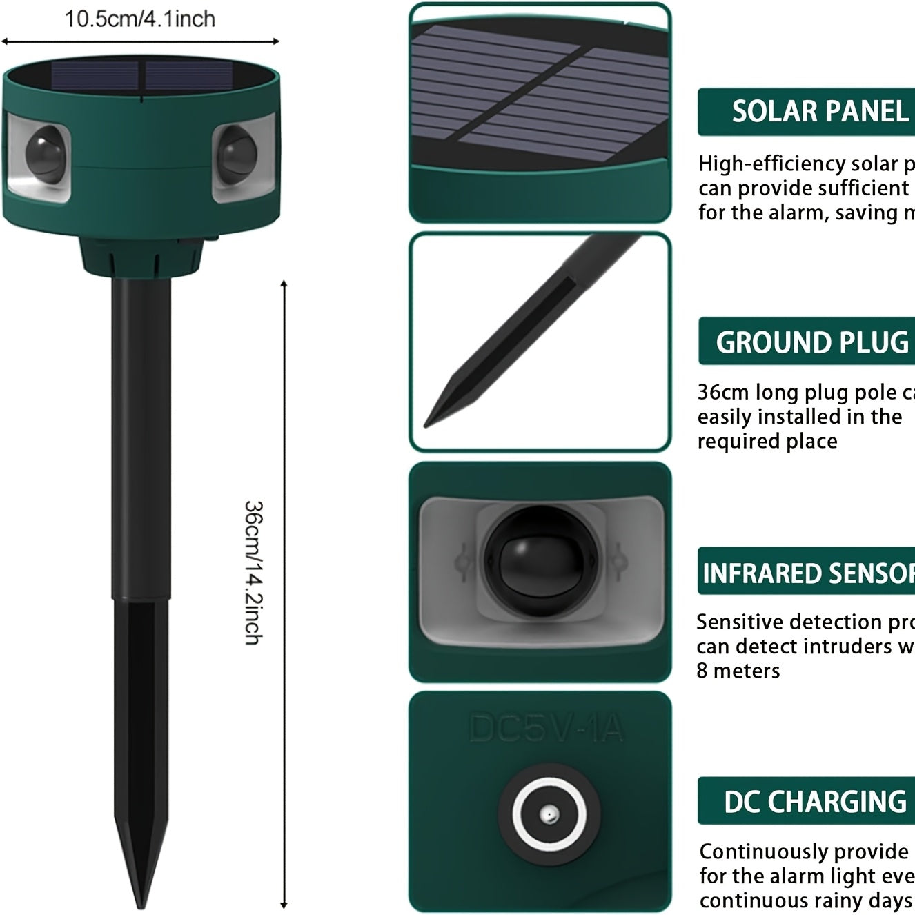 360 Degree Solar Ultrasonic Animal Repeller, Outdoor Repellent, Flashing Light, Repel Birds Rabbits Squirrels for Yard Garden with Motion Detector