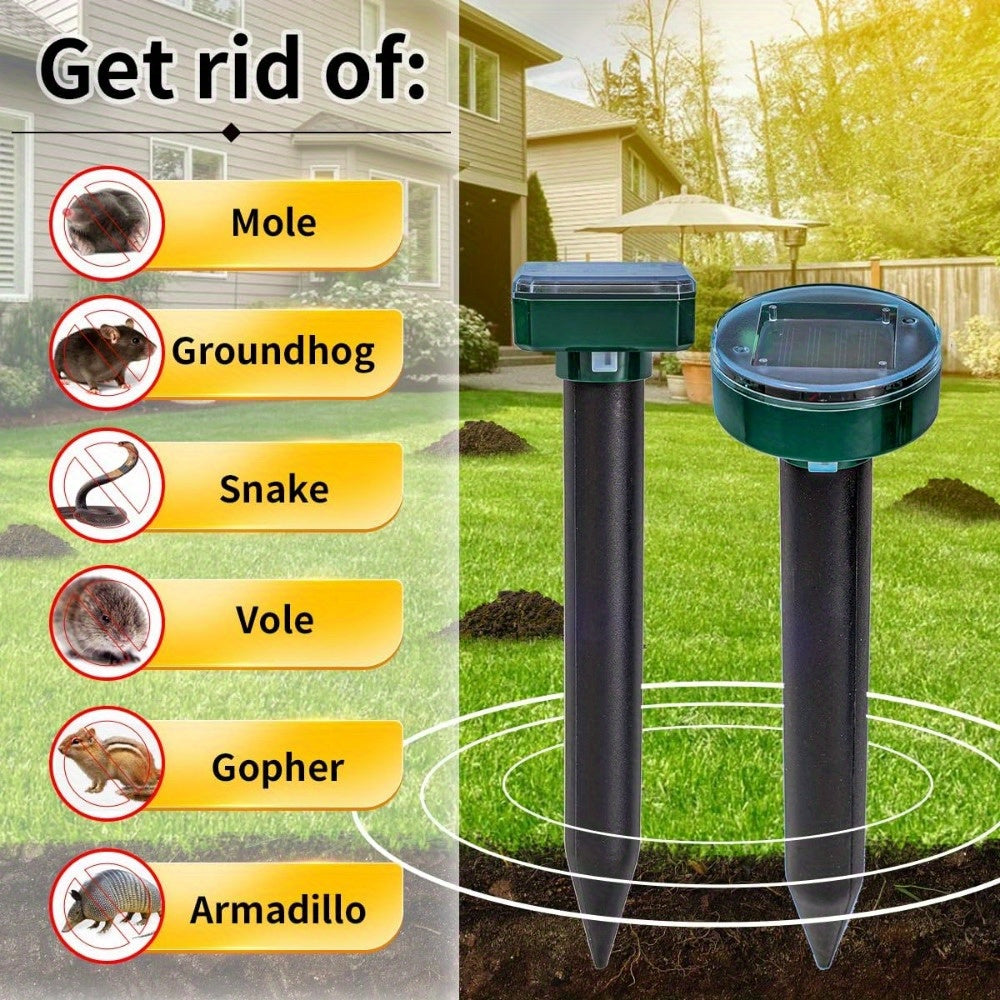 4 Pack Mole Repellent Solar Powered Gopher Repellent Ultrasonic Solar Powered Sonic Mole Deterrent Stakes Snake Groundhog Repellent for Yard Garden Lawn