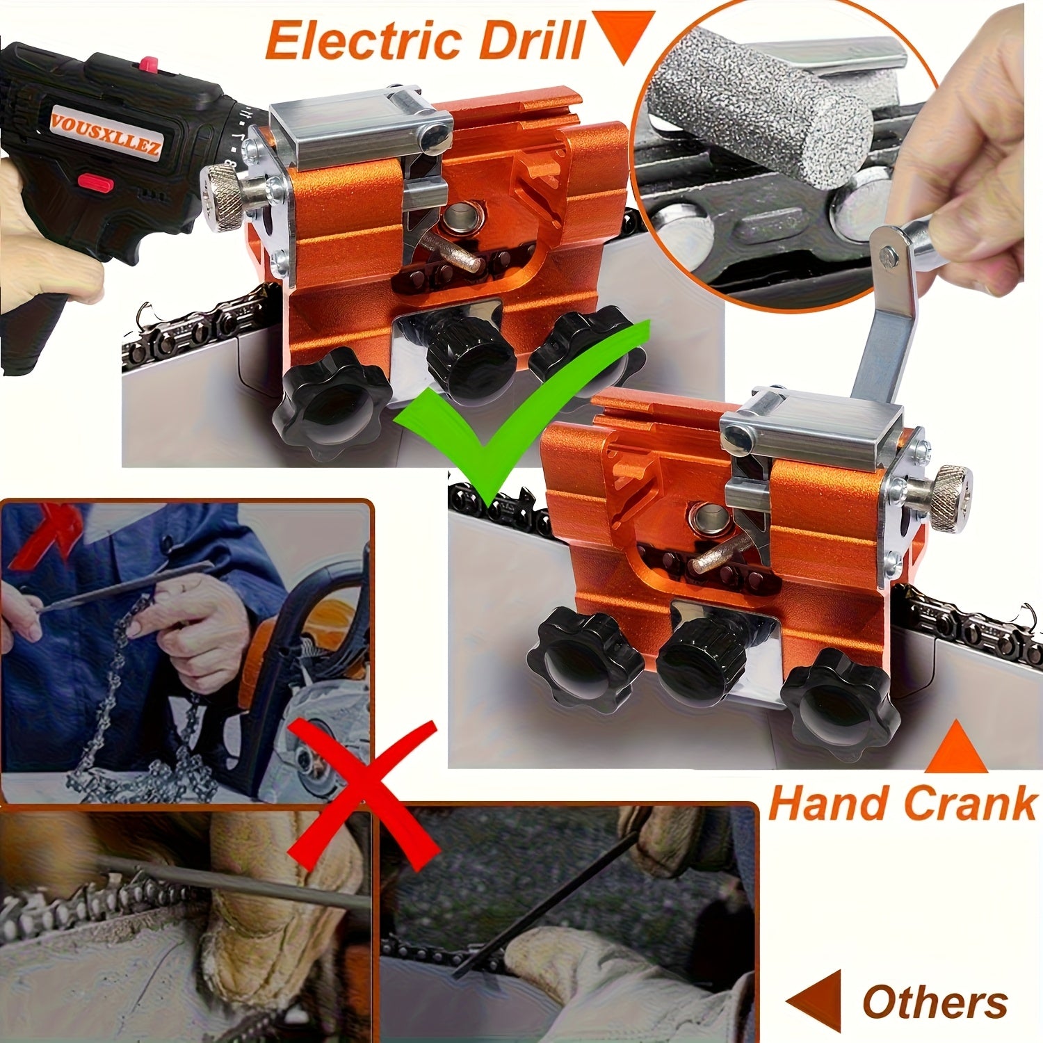 398 Countries Universal Mini Chain Saw Sharpener, Sharpening Mold Kit, with 1 Tungsten Steel Carbide Suitable for Saws from 4 to 22 Inches, Can Be Used Manually or Electrically