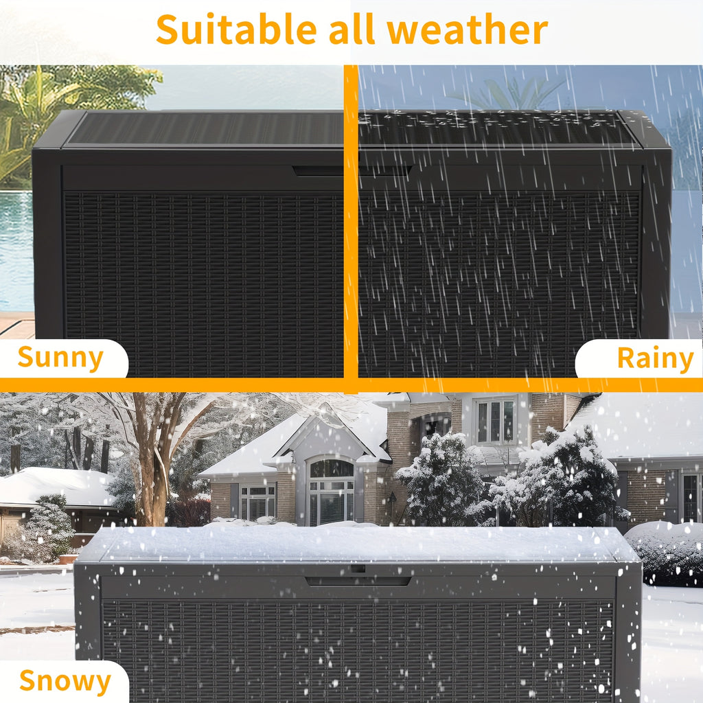 105 Gallon Waterproof Large Resin Deck Box Indoor Outdoor Lockable Storage Container for Patio Furniture Cushions Garden Tools, Box, Cabinet, Rack for Outdoor Storage, Pool Additions, Perfect Holiday Gift for Halloween, Christmas, Thanksgiving, Box