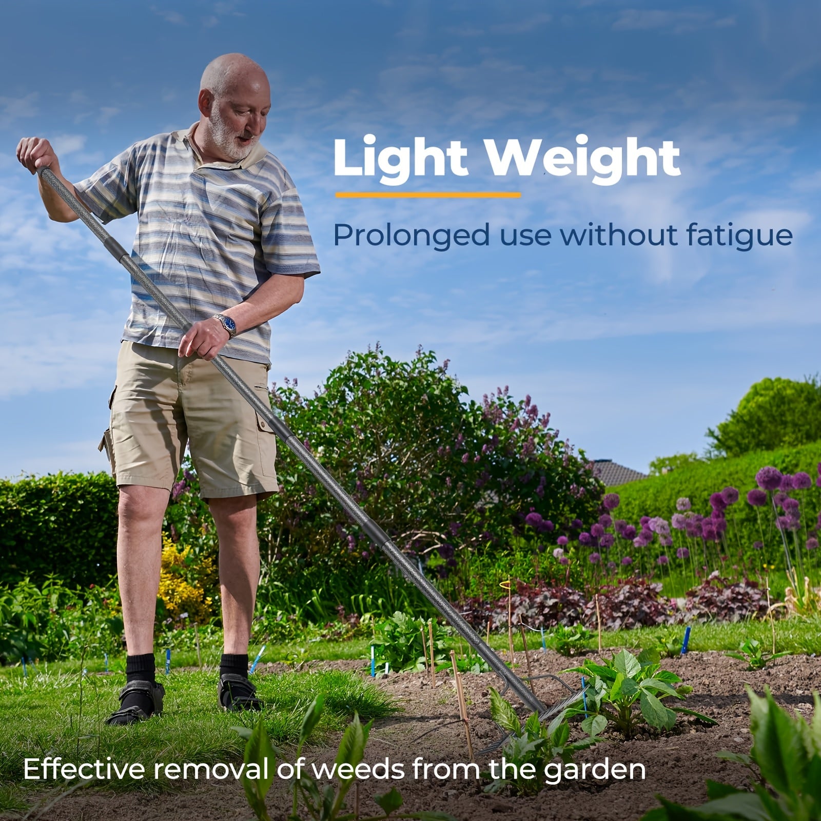 49/63/77Inch Rake - 17" Wide Garden with Double-Sided, Heavy Duty Lightweight Stainless for Mulching & Debris Removal, Leveling Lawn, Loosening Soil, Leaf Cleanup, Soil