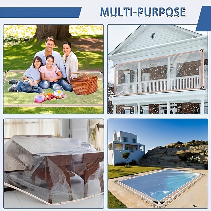 Heavy Duty Transparent Vinyl Waterproof Tent Cloth Set - Complimentary Reinforced Ropes And Metal Rings! Professional Grade Windproof And Waterproof Material, Suitable For Yard Shading, Chicken Coop Protection, Porch Awnings