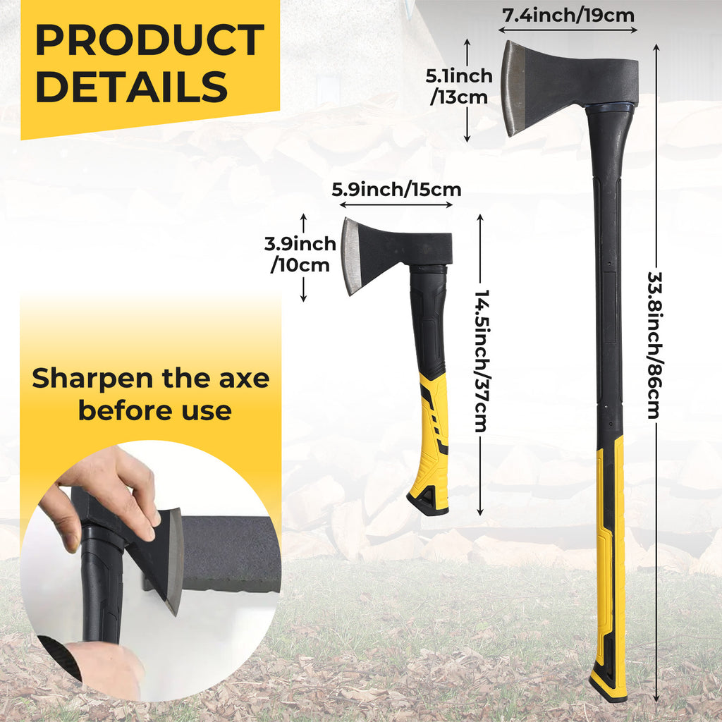 Camping Axe for Wood Splitting - Heavy Duty Garden Hatchet with Non-Slip Handle, Sharp Firewood Blade, Outdoor Survival Gear & Yard Tool | Christmas Gift for Men