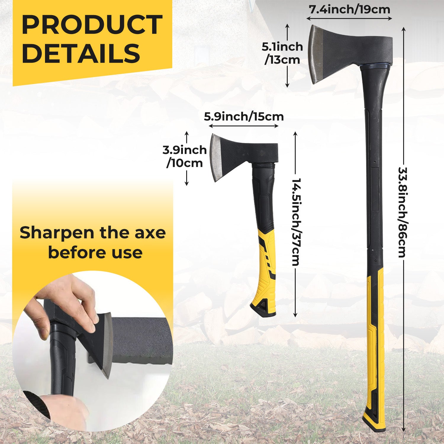 Camping Axe for Wood Splitting - Heavy Duty Garden Hatchet with Non-Slip Handle, Sharp Firewood Blade, Outdoor Survival Gear & Yard Tool | Christmas Gift for Men