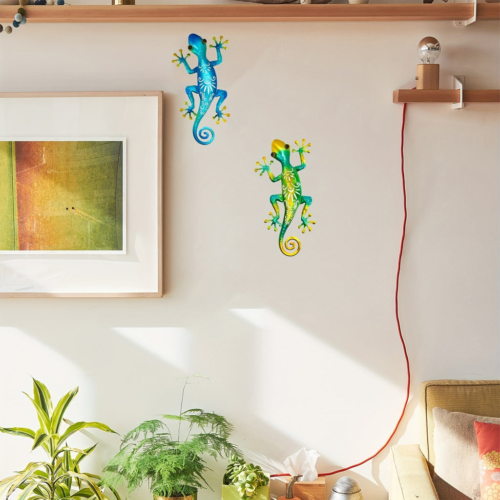 SALLING Handcrafted Metal Gecko Wall Decor, Vibrant Hollow-Out Lizard Design, No Electricity Needed, Artistic Home/Garden/Porch Accent, Porch Decoration|Vibrant Wall Art|Handcrafted Metal Art, Gecko Deco