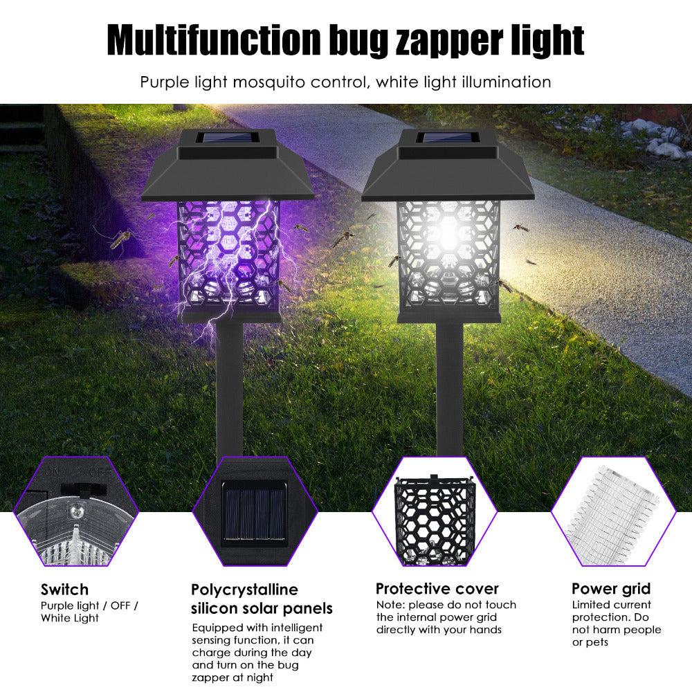 Solar Bug Zapper Outdoor 2/4 Pack Garden Mosquito Zapper IP44 Cordless Rechargeable Auto On/Off Flying Insect Zapper Mosquito Lamp Catcher Decorative Light for Patio