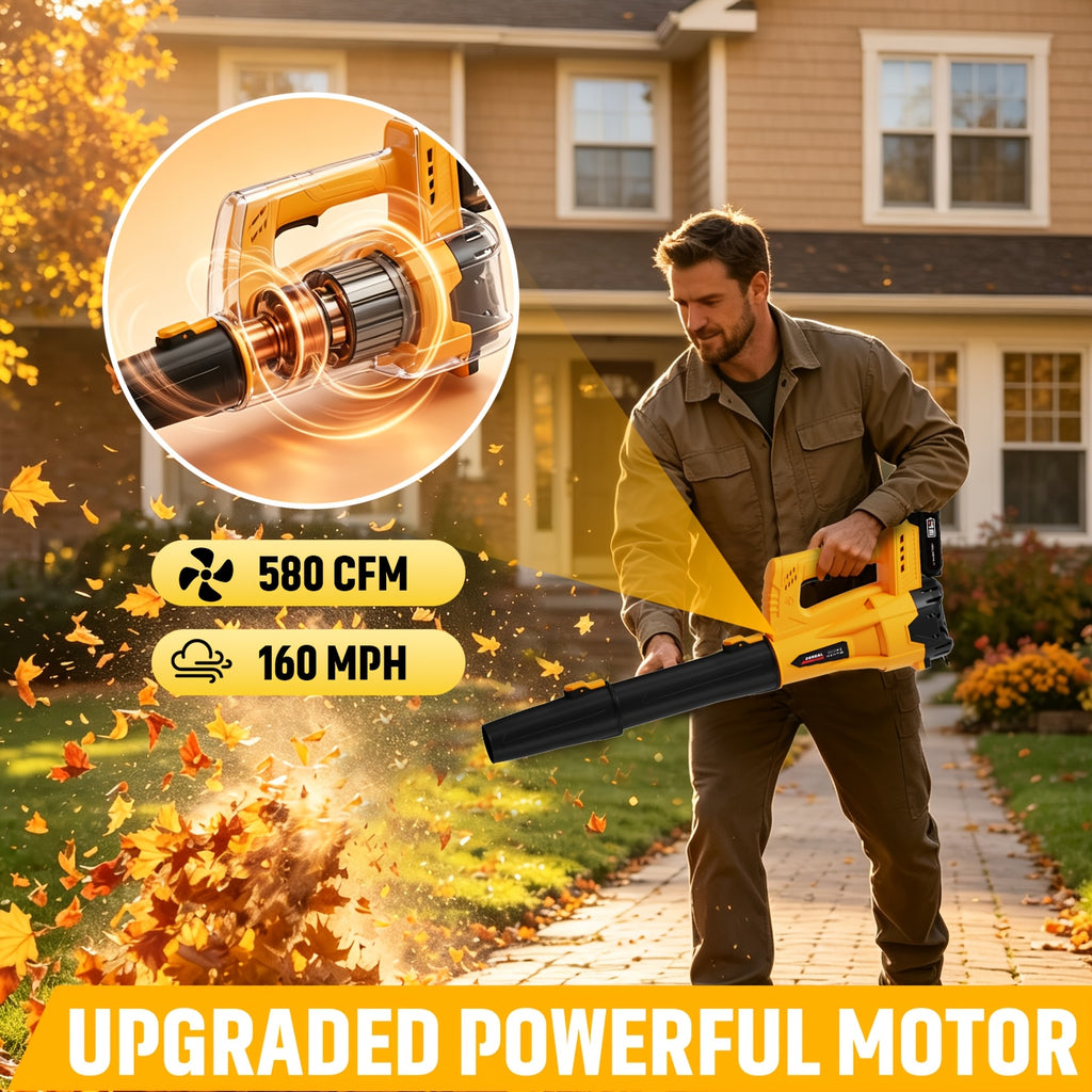 20V Leaf Blower - 160MPH High-Speed, Lightweight, Equipped with 2X 4.0Ah Batteries And Fast Charger. Perfect for Lawn, Yard, Patio, And Driveway Cleaning, an Excellent Home Helper for Winter Storms/Blizzards