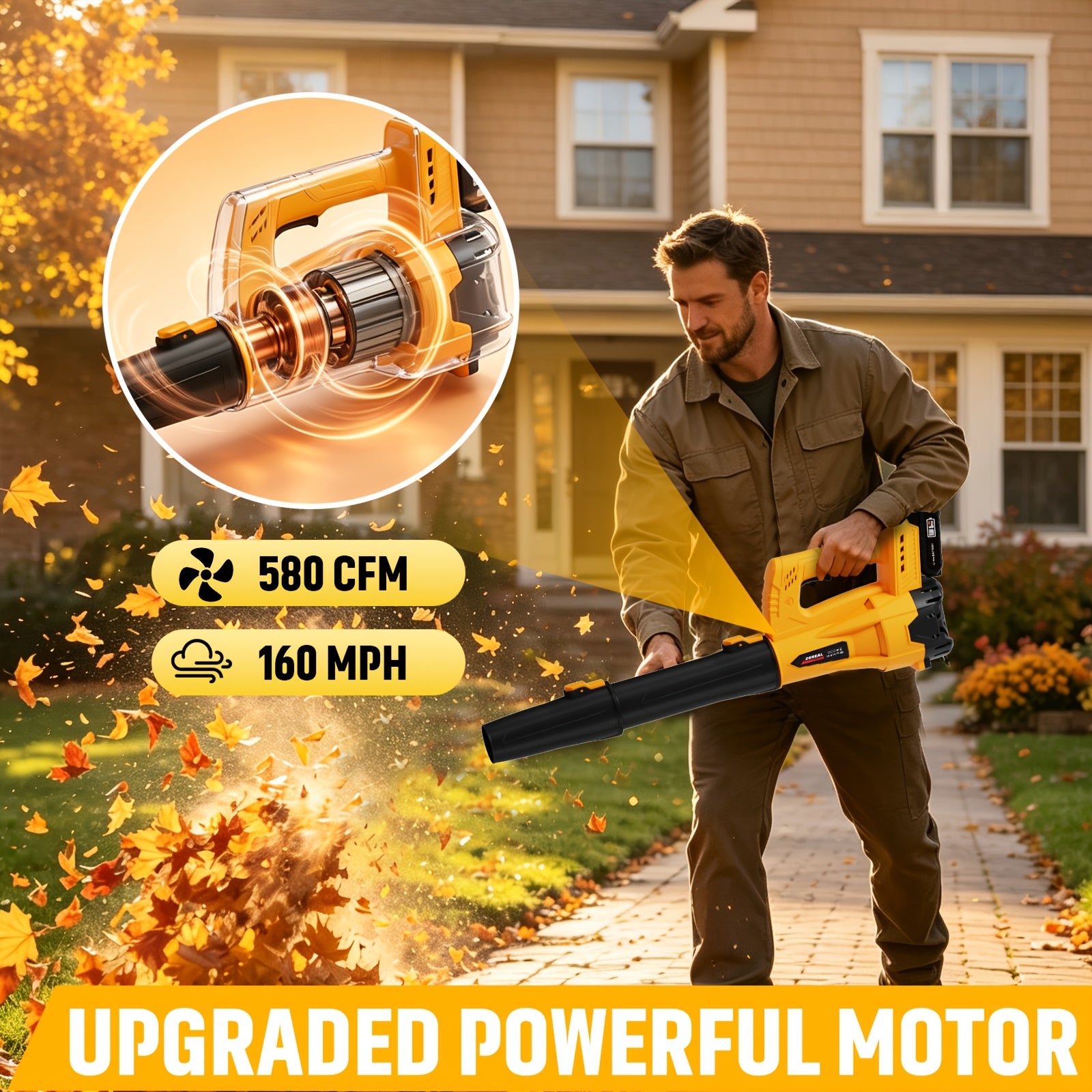 20V Leaf Blower - 160MPH High-Speed, Lightweight, Equipped with 2X 4.0Ah Batteries And Fast Charger. Perfect for Lawn, Yard, Patio, And Driveway Cleaning, an Excellent Home Helper for Winter Storms/Blizzards