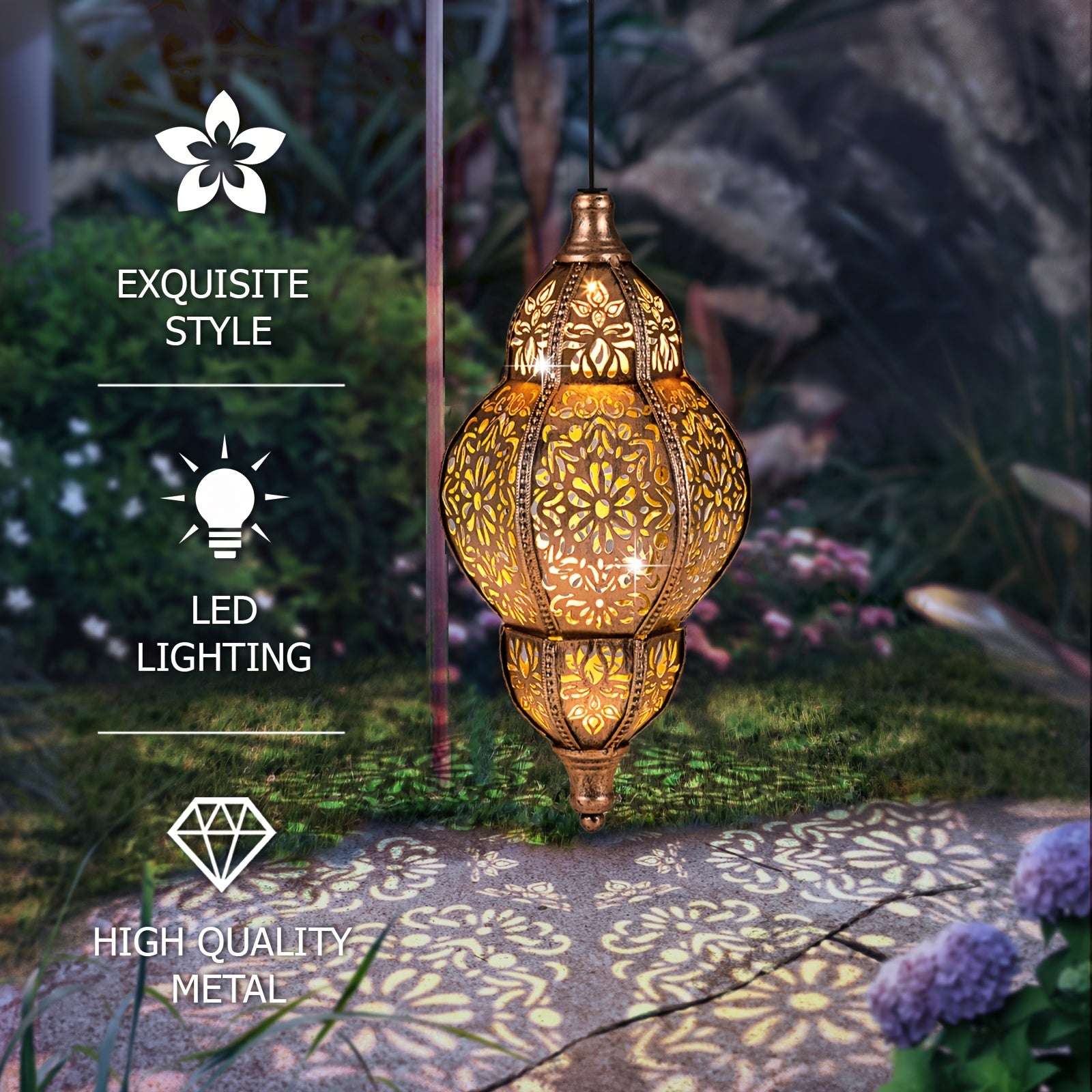 27.17 Inch Outdoor Hanging Lantern Light - Metal Projector Suitable for Garden, Patio, Porch, Lawn & Deck - Detachable Solar Panel, Oil-Rubbed, Ceiling/Pendant Mount