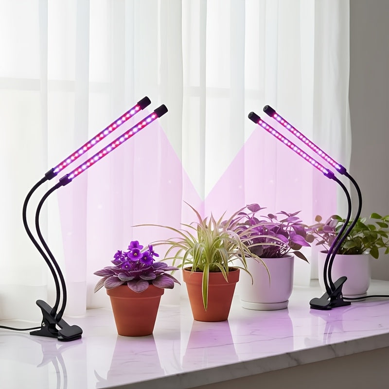 Clip on Grow Lights for Indoor Plants Full Spectrum 2/4 Head LED Plant Light with Red Blue Light 9 Level Dimmable 3/9/12H Timer Adjustable Gooseneck for Succulents Herbs Vegetables Seed Starting Home Gardening